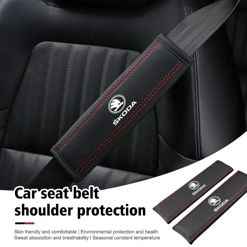 2 Pieces Covers Leather Safety Belt for Skoda Octavia 3 Fabia Kodiaq Yeti, Interior Car accessory for Comfort and Security