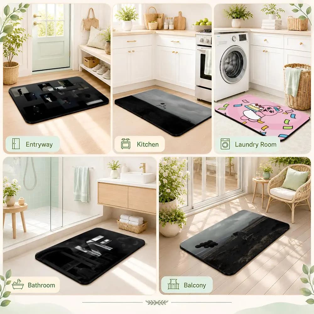 R-RM RPWP Singer Floor Mat Diatomite Quick Dry Mat Absorbent & Non Slip for Bathroom & Entryway