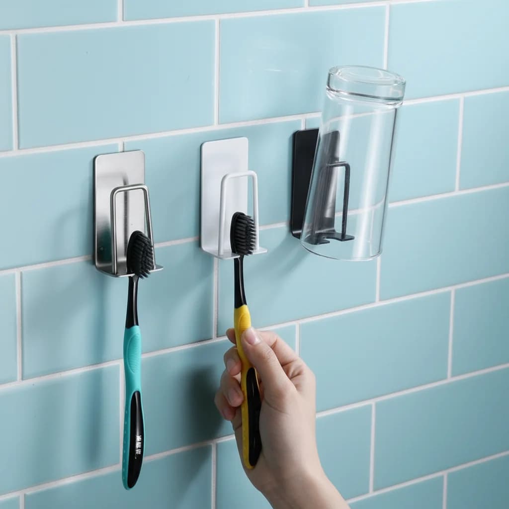 Portaspazzolino da denti in acciaio inossidabile Design 2 IN 1 Portabicchieri da parete Organizzatore da bagno durevole autoadesivo