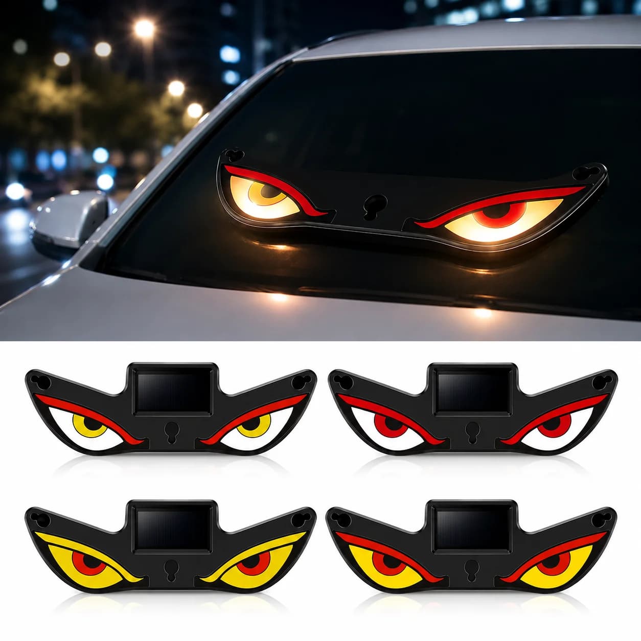 Solar Car Demon Eye Light Wireless LED Neon Ambient Lamp with Suction Cup USB Rechargeable Breathing Light for Interior Decorate