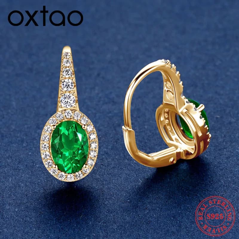 Orecchini con smeraldi di alta qualità Orecchini ovali sintetici in argento sterling 925 con zirconi Regalo di gioielli di moda da donna 5x7mm