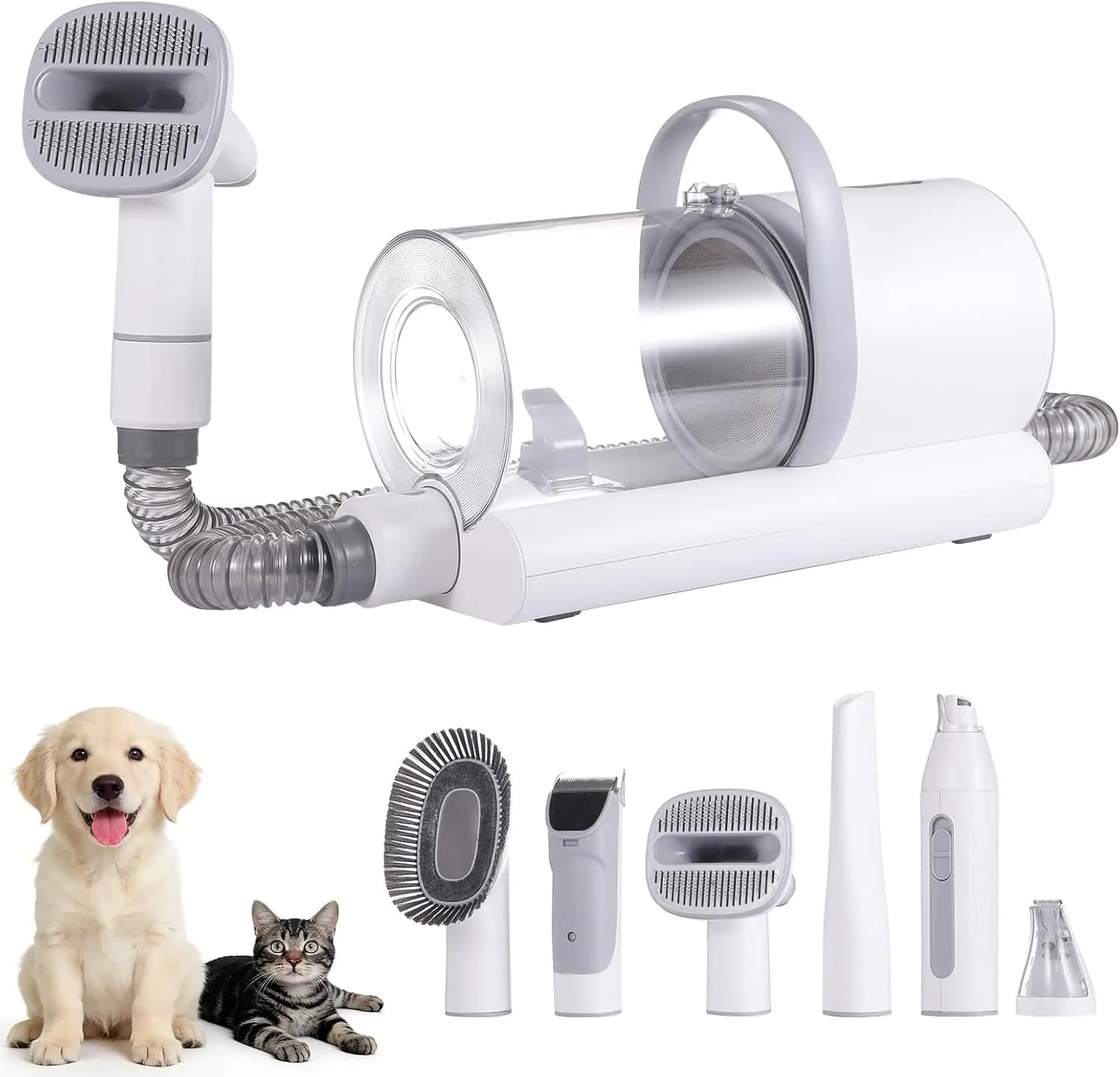 Dog Grooming Vacuum, 12000Pa Powerful with 1.5L Cup 7 in 1 Pet Electric Grooming Vacuum for with Hair Clipper & Shedding Brush,