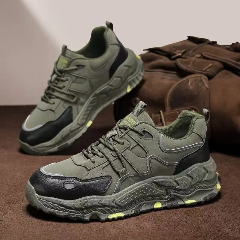 Scarpe da trekking primaverili/autunnali da uomo, con suola spessa, impermeabili, antiscivolo, con punta tonda, allacciatura con lacci, scarpe sportive casual.