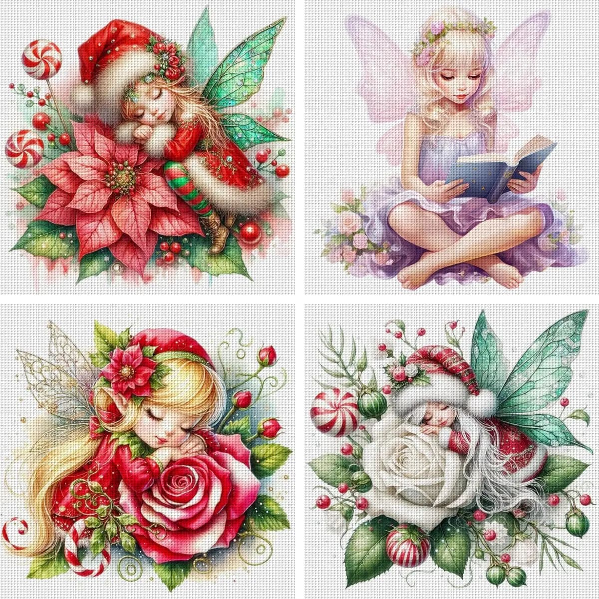 Kit Punto Croce Fate dei Fiori Fai da Te 11CT Ricamo Decorazione Murale Regalo Materiale Artigianale Senza Cornice Semi-Finito 46×46cm