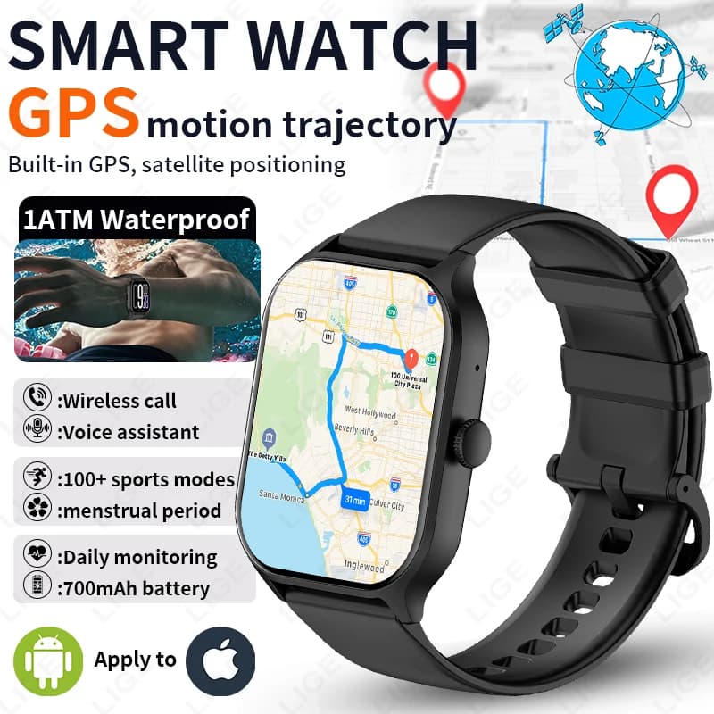 Smartwatch LIGE 2026 con Schermo HD da 2.01'', Cardiofrequenzimetro, Assistente Vocale, GPS, Tracciamento del Movimento, Impermeabile, per Uomo