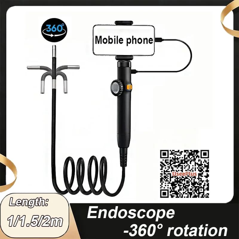 Bidirectional 360 ° Rotating Periscope, 1080P camera, endoscope with light, 6 mm waterproof probe, endoscope with Android/iOS phone