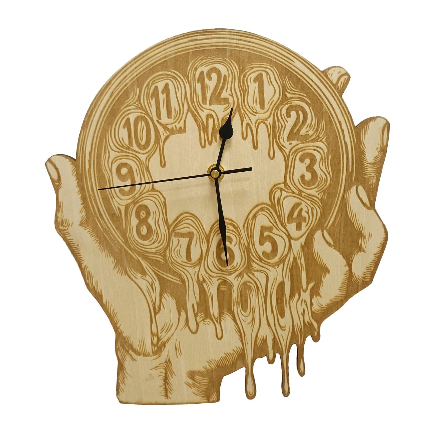 Orologio da Parete in Legno Inciso al Laser con Effetto Orologio che si Scioglie, Decorazione Rustica per la Casa, Orologio Silenzioso al Quarzo in Legno Naturale Distorto