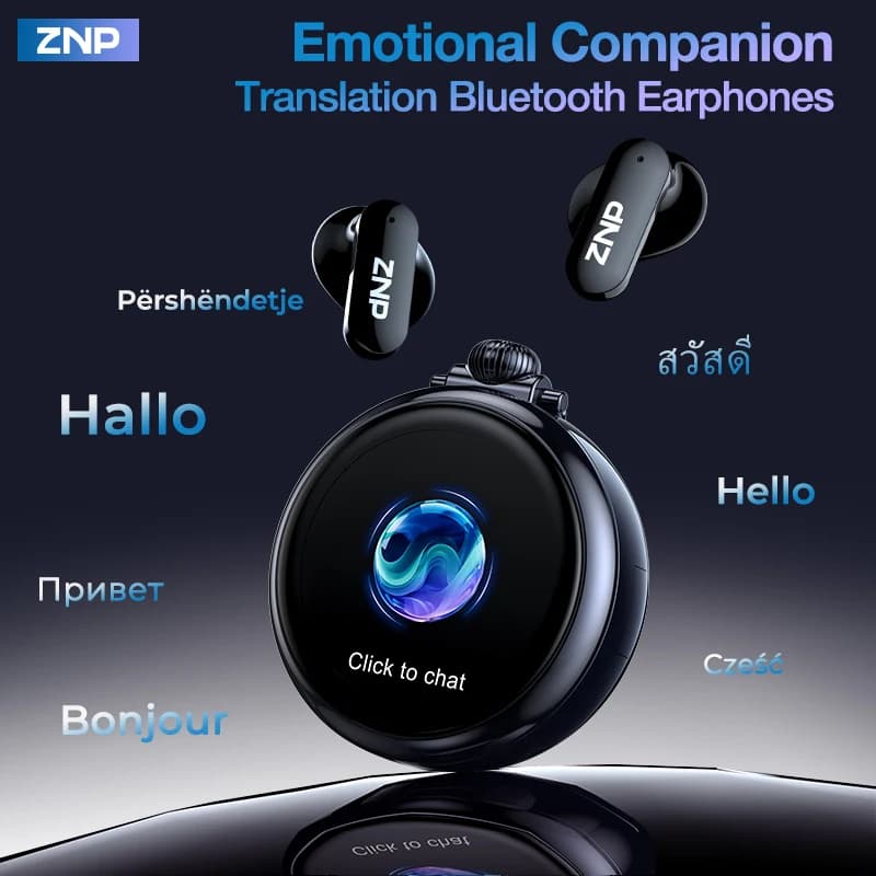 2026 Latest ZNP Wireless AI Translator Earbuds Emotional Companion Meeting Assistant Travel Translation Bluetooth Earphones N03