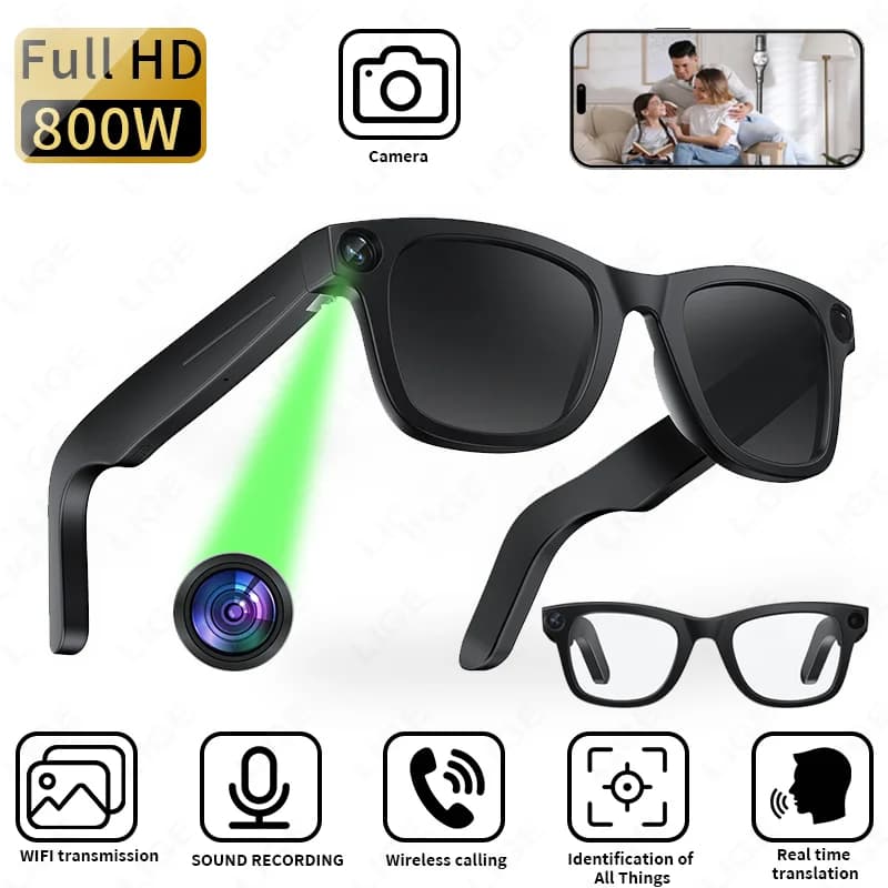 LIGE 8MP Occhiali Intelligenti HD AI Fotocamera Chiamata Bluetooth Occhiali da Sole 300mAh Batteria Assistente Vocale Tradisci Identificare Oggetto 2025 Regalo
