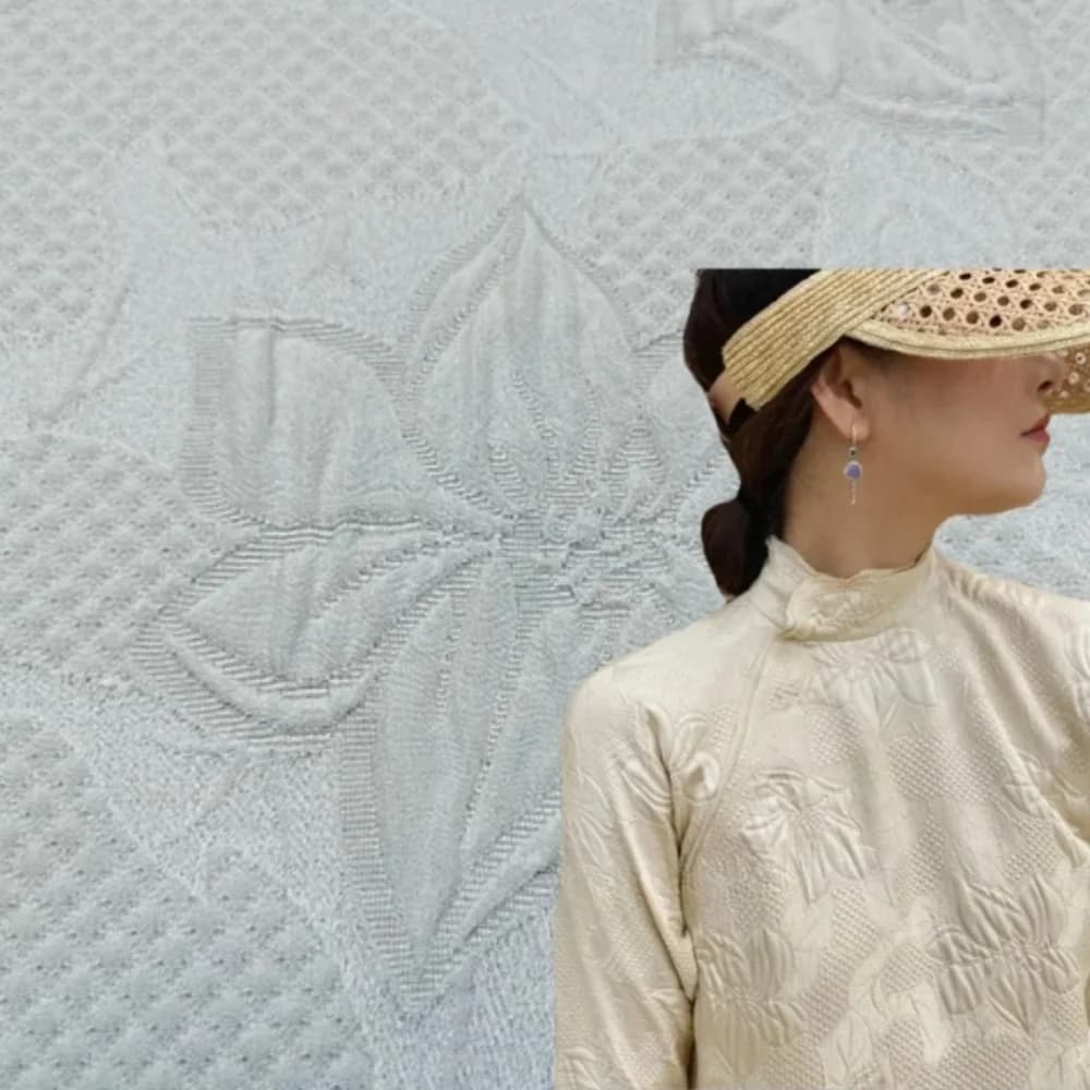 Jacquard Brocade Fabric Pure White Three-dimensional Dark Pattern Dress Trench Coat Fabrics Brand Fashion Design Wholesale Cloth