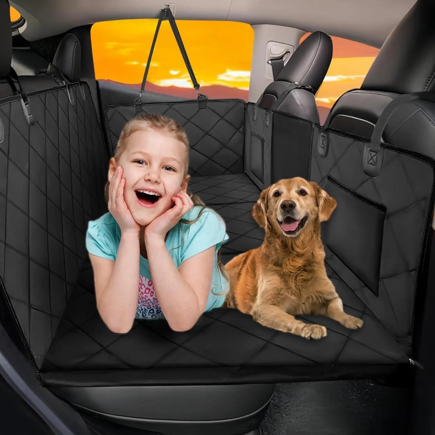 Estensore per Sedile Posteriore per Cani, Base Rigida Resistente a 190 kg, Letto per Auto Impermeabile per SUV, Camion, Nero