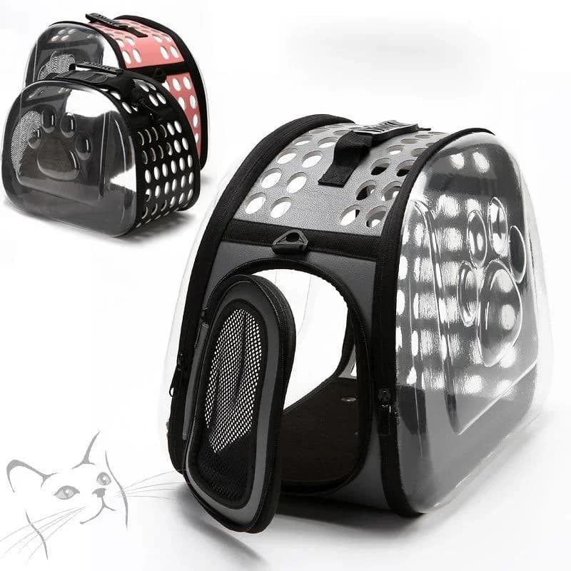 Borsa per animali domestici Zaino portatile trasparente per cani e gatti Borsa per gatti inclinata traspirante su quattro lati pieghevole