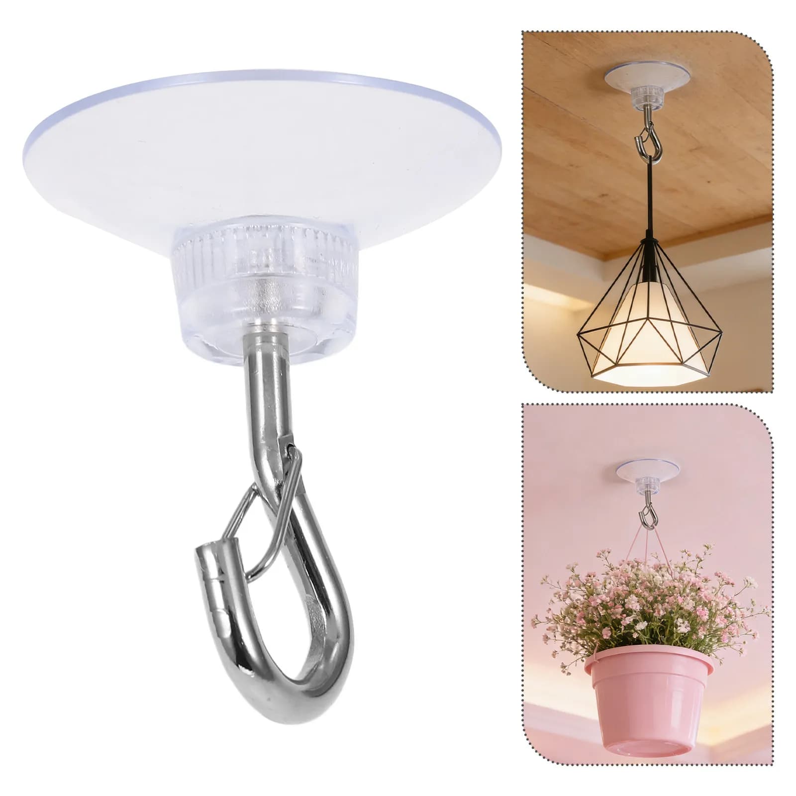 6Pcs Heavy Duty Suction Cup Ceiling Hooks Clear Reusable Non Damaging Hooks for Pendant Lights Hanging Plants Balloons Decor