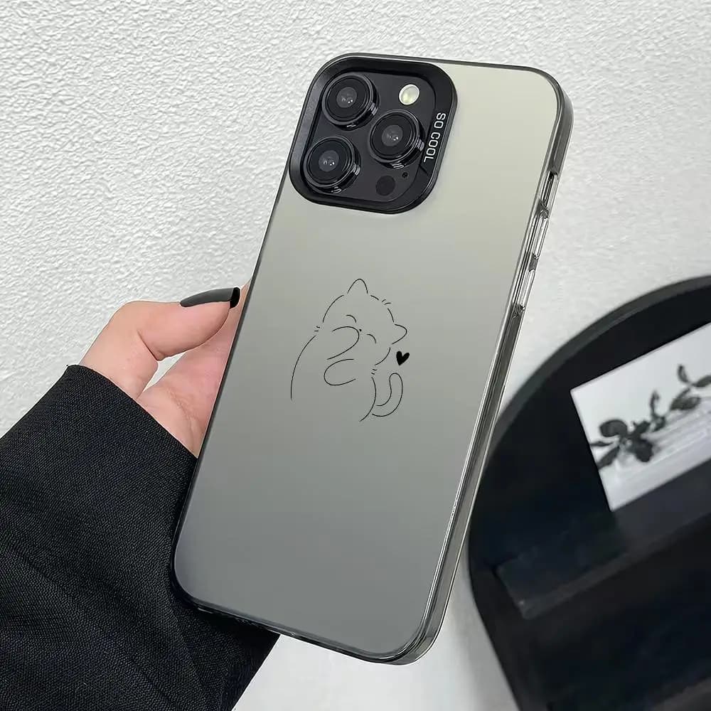 Cover per telefono con motivo gatto a linee semplici, anti-caduta e anti-urto, compatibile con iPhone 17 16 15 14 13 12 11 Pro/Max/Plus
