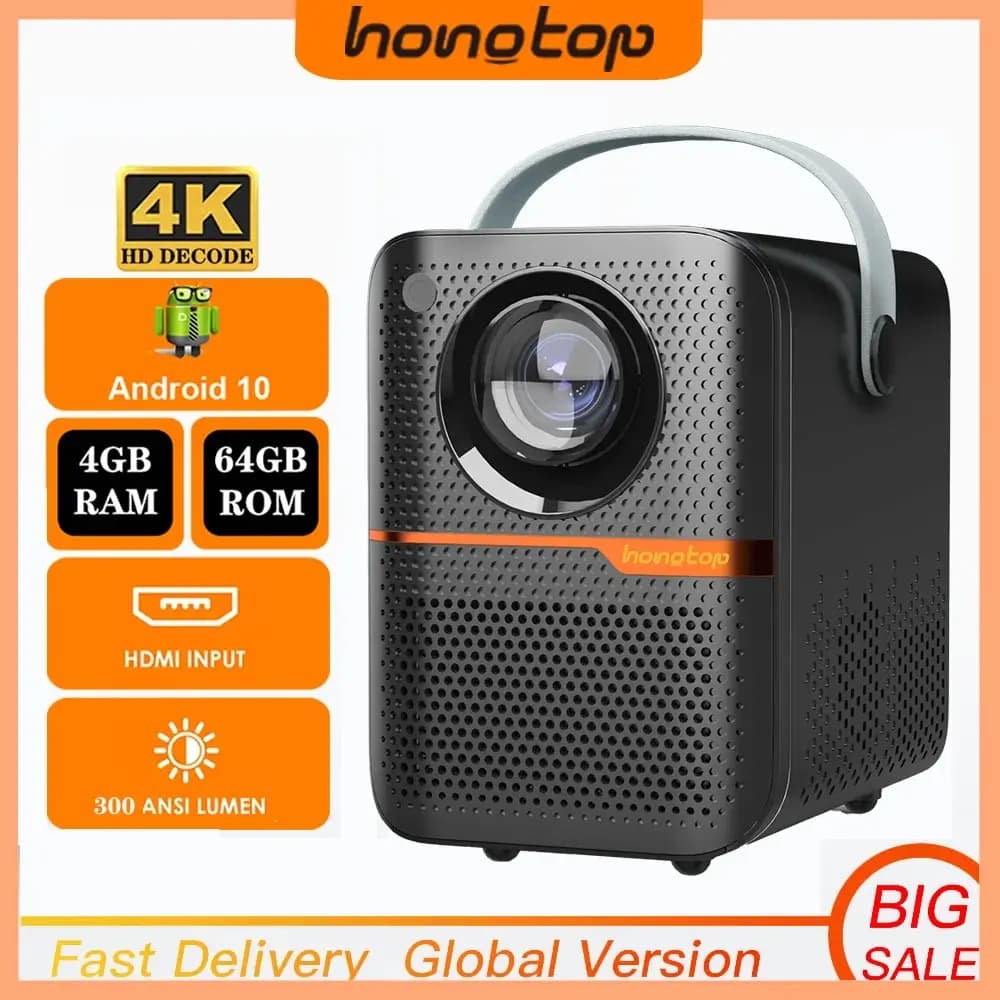 HONGTOP Android Smart Mini proiettore 300ANSI Lumen proiettore portatile 4K con WIFI Bluetooth 1080P Home Movie Theater Beamer