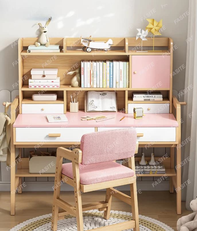 Scrivania da studio, gambe in legno massello, scrivania, combinazione di libreria, scrivania per compiti della camera da letto