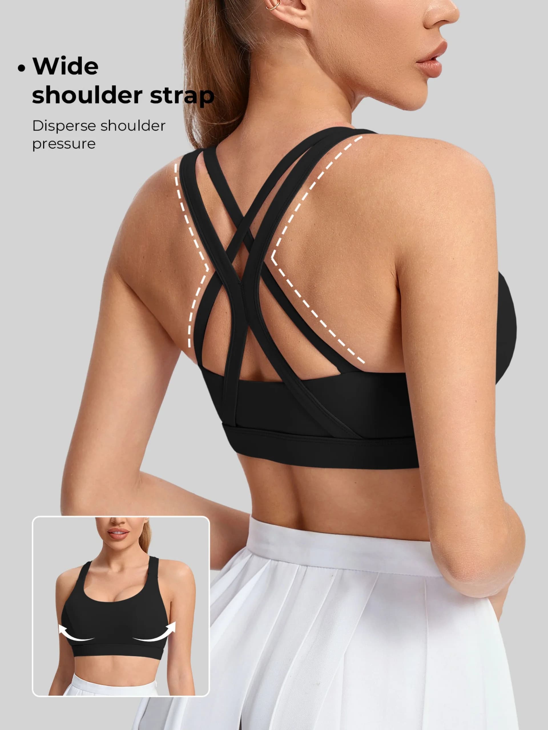 Reggiseno sportivo da yoga da donna: stile posteriore, gilet sportivo con tracolla sottile, materiale misto nylon traspirante