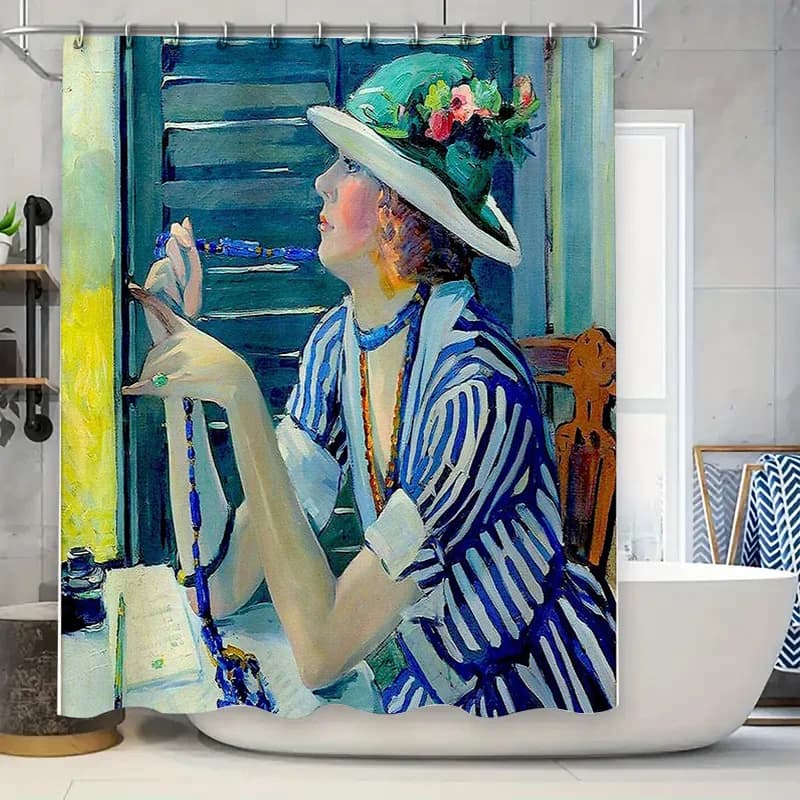 Tenda da doccia con ritratto floreale vintage, motivo floreale botanico, arredamento per il bagno, impressionismo artistico, tessili per la casa, da appendere alla parete