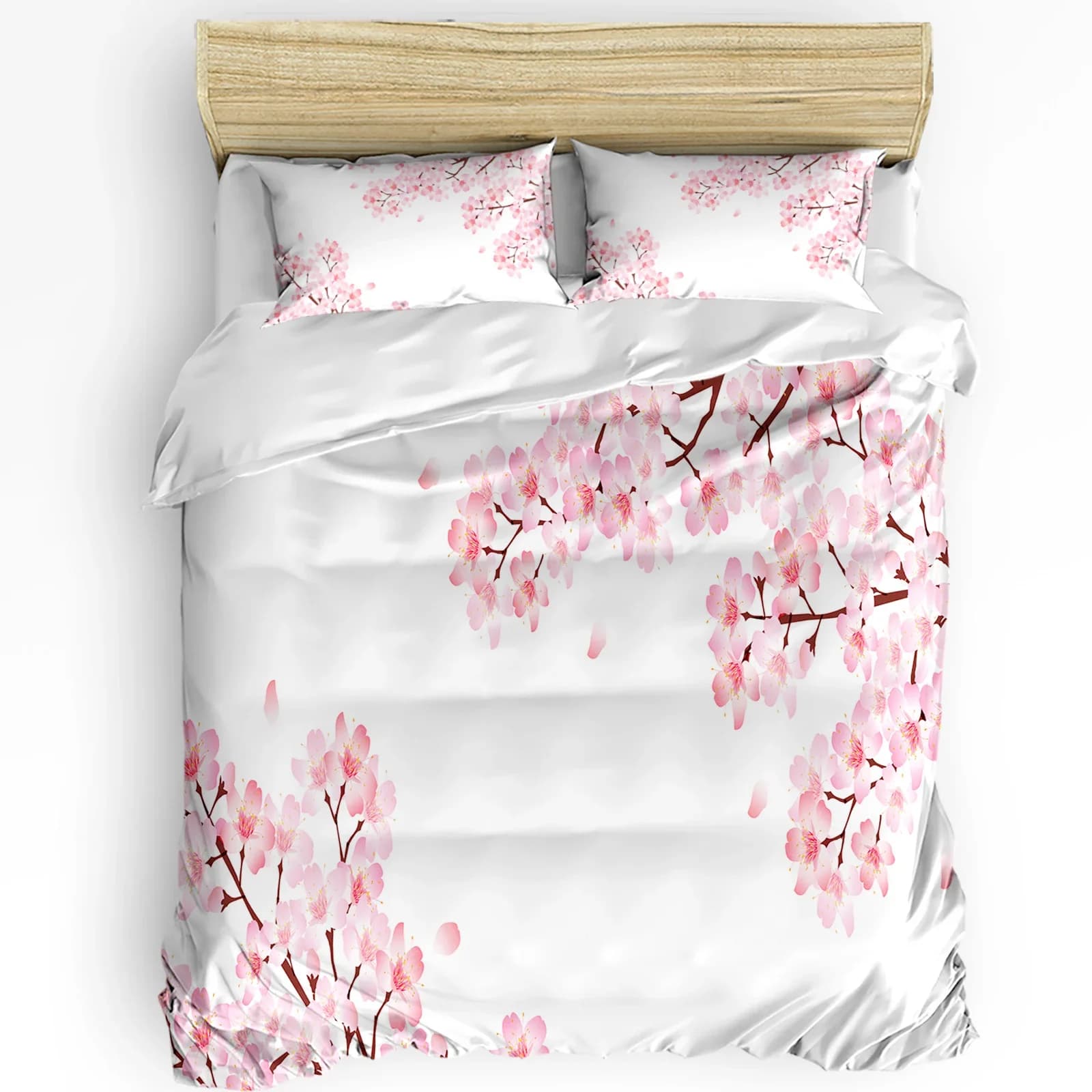 Set biancheria da letto 3 pezzi Fiori di ciliegio Rami di albero Rosa Bianco Copripiumino Federa Ragazzo Capretto Ragazza adolescente Set di fodere biancheria da letto