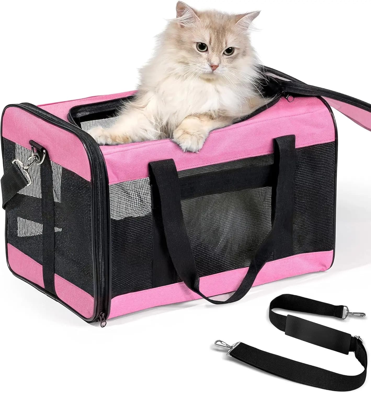 Trasportino per gatti approvato dalla compagnia aerea, borsa da viaggio per animali domestici con lato morbido con guinzaglio di sicurezza, per gatti e cuccioli fino a 15 libbre - Rosa M