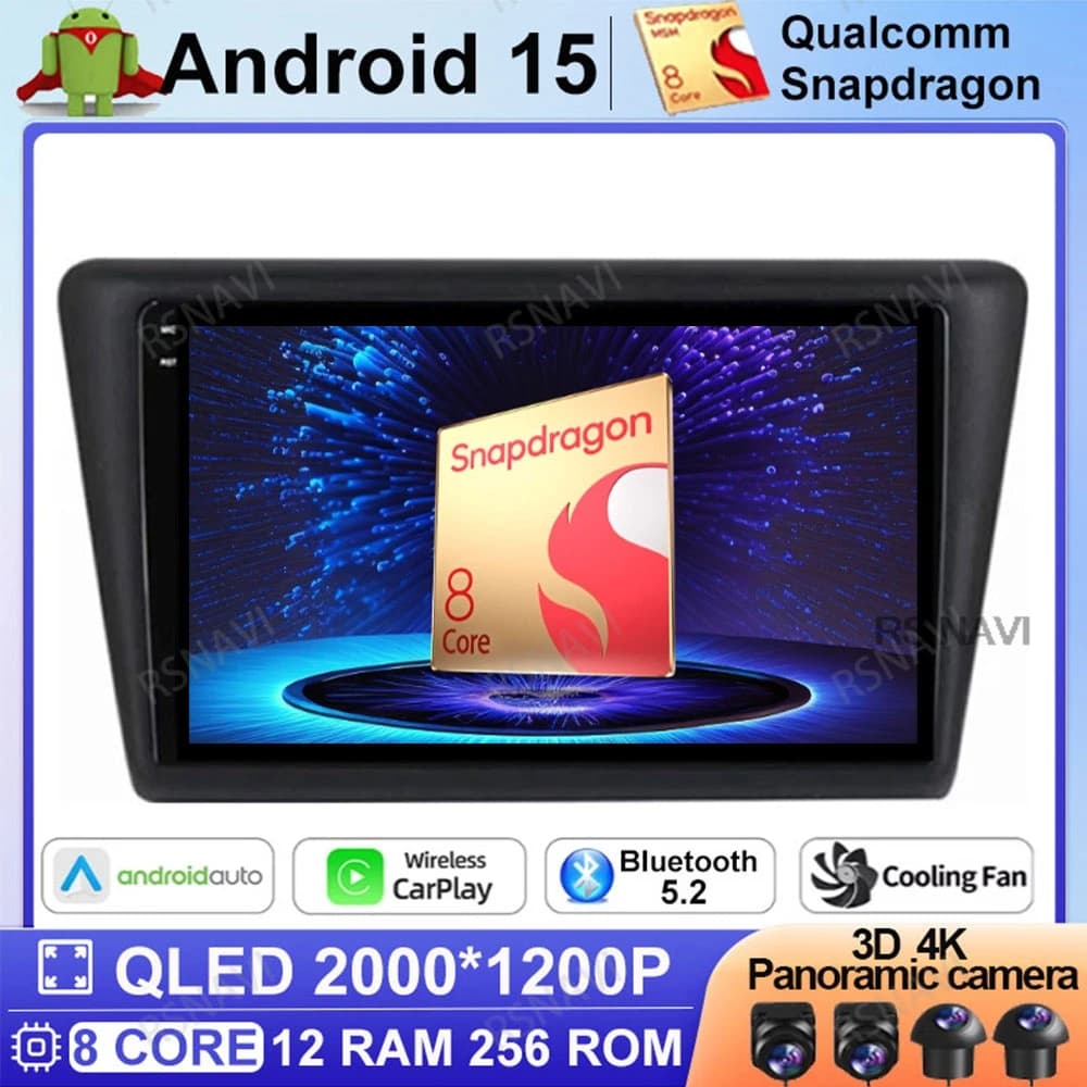 Android 15 Car Radio For Skoda Rapid 2012 2013 2014 2015 - 2019 Qualcomm BT 4G LTE QLED Navigation DSP Wireless Carplay Auto GPS