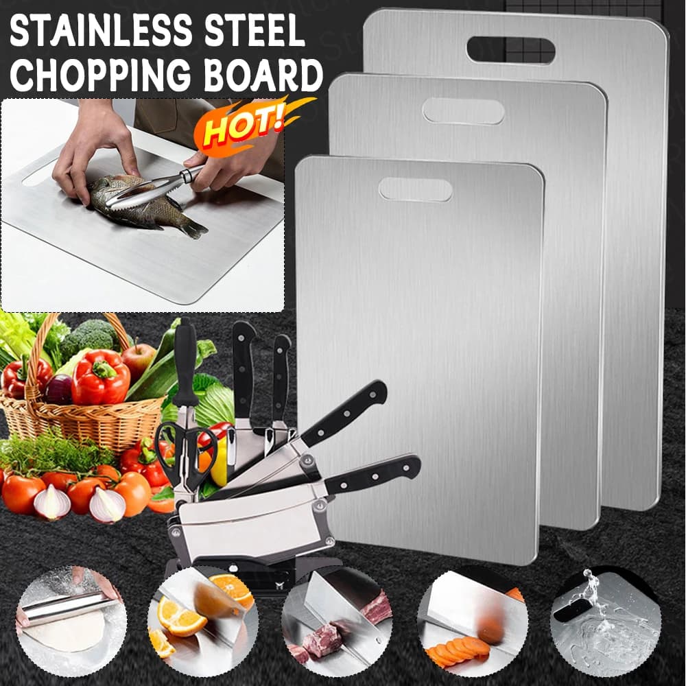 316 Stainless Steel Cutting Board Antibacterial Kitchen Chopping Board Rectangular Kneading Dough Board for Meat Fruit Vegetabl