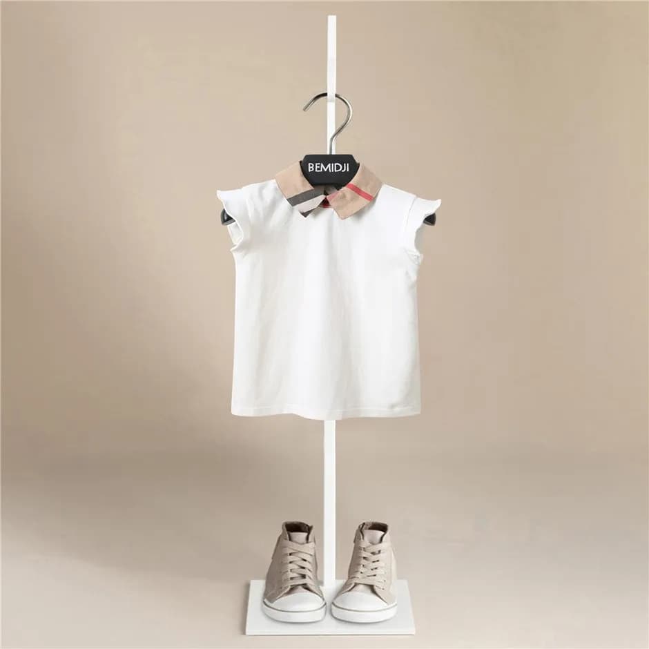Cotton T-shirt for girls summer canoe for kids shirts with sleeves top from 2 to 8 years children's vest Design with children's back buttons