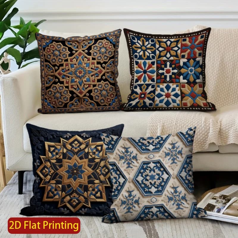 2D coloured geometric pattern cushion cover, suitable for sofa, bedroom, car.