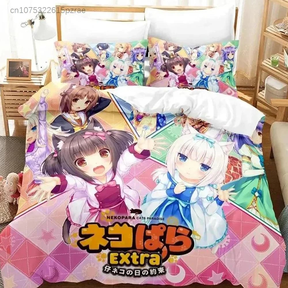3D Print Anime NEKOPARA OVA Bedding Set Printed Bed Set With Pillowcase Bed Duvet Cover Soft Queen King Size Bedclothes Home