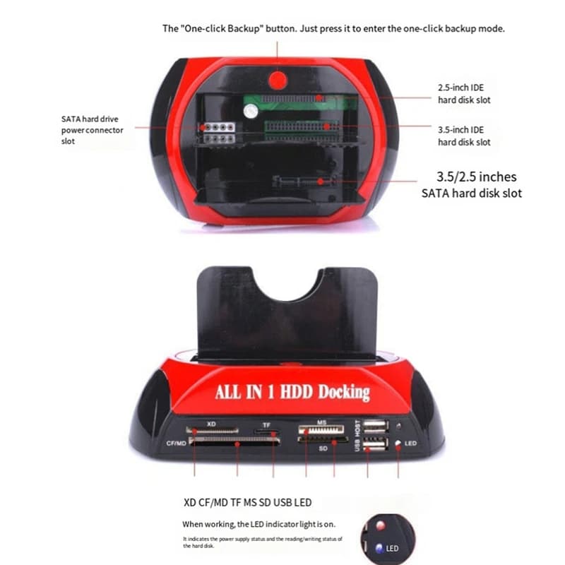 Docking Station USB 2.0 per Disco Rigido IDE Dual Bay 2.5/3.5 Pollici, Clone HDD Esterno ESATA, Spina USA [To&On-e]