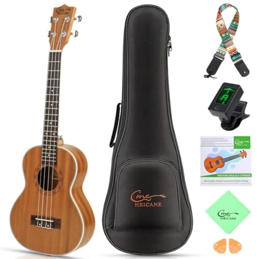 Ukulele Soprano 21 Pollici Professionale per Principianti e Adulti, in Sapele, Stile Hawaiano, con Borsa, Accordatore Digitale, Tracolla, Set 4 Corde