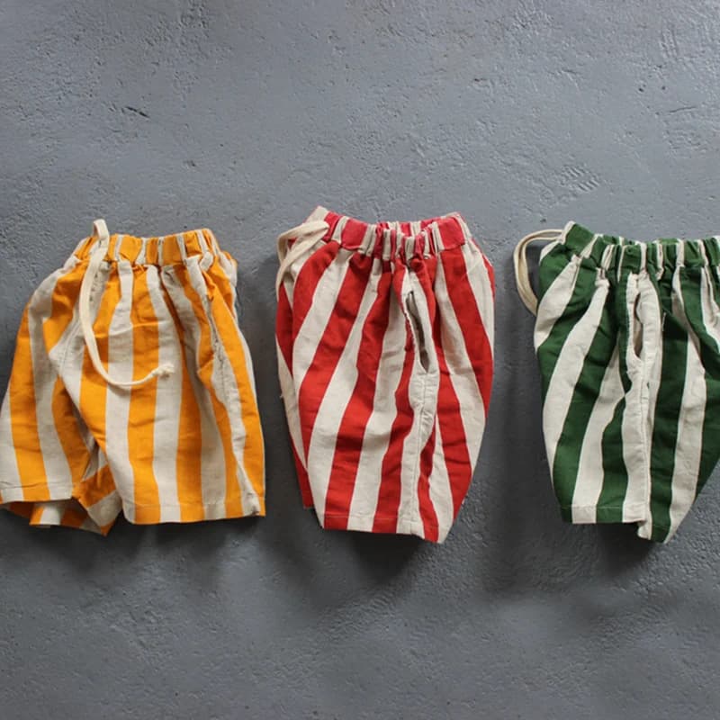2024 nuova estate 1-6Yrs neonate ragazzi pantaloncini cotone lino strisce bambini moda pantaloni Casual pantaloncini per bambini
