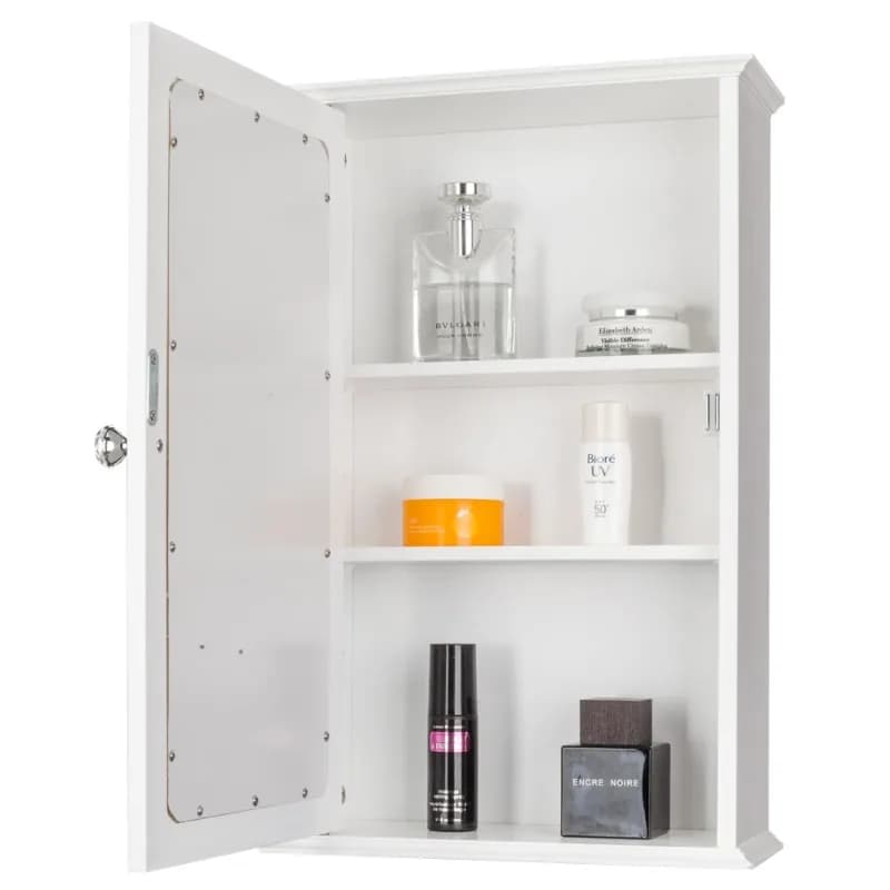Pensile da bagno bianco con anta a specchio singola Armadietto portaoggetti in MDF verniciato per organizer da bagno per la casa