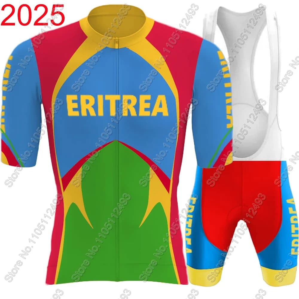 Cycling jersey of the national team of Eritrea 2025 Short sleeve set Red Blue Clothing Road bike shirts Suit Shorts with bicycle straps MTB Ropa