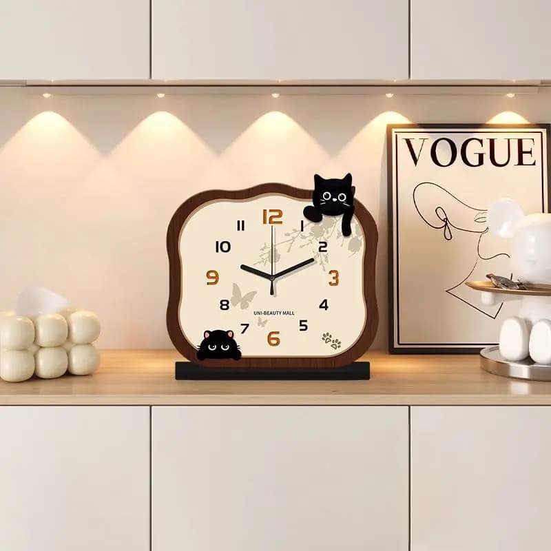 Orologio da Tavolo a Pendolo a Forma di Gatto, Elegante Orologio da Scrivania Verticale al Quarzo, Decorazione per Soggiorno