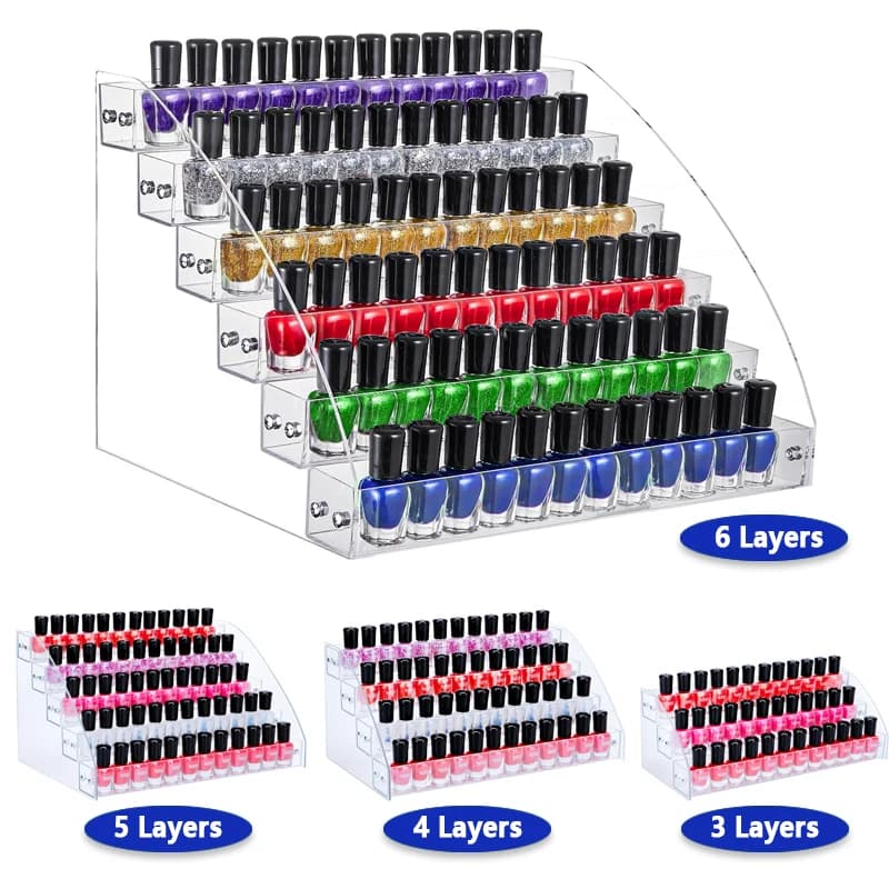 Acrylic Nail Polish Organizer Rack 3-6 Tier Clear Display Stand Holder Paint Essential Oil Ink 1-2oz Bottle Desktop