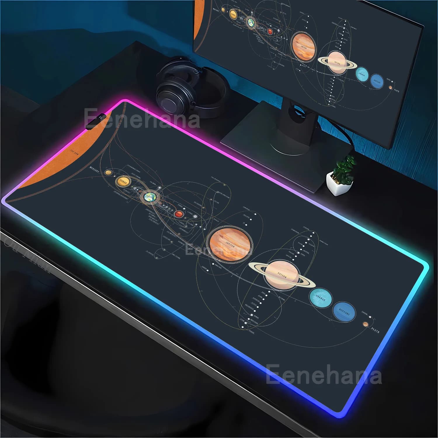 Space Universe Sistema solare Tappetino per mouse da gioco RGB Tappetino per mouse LED Tastiera per giocatori di grandi dimensioni Tappetino per mouse luminoso Tappetino per mouse retroilluminato