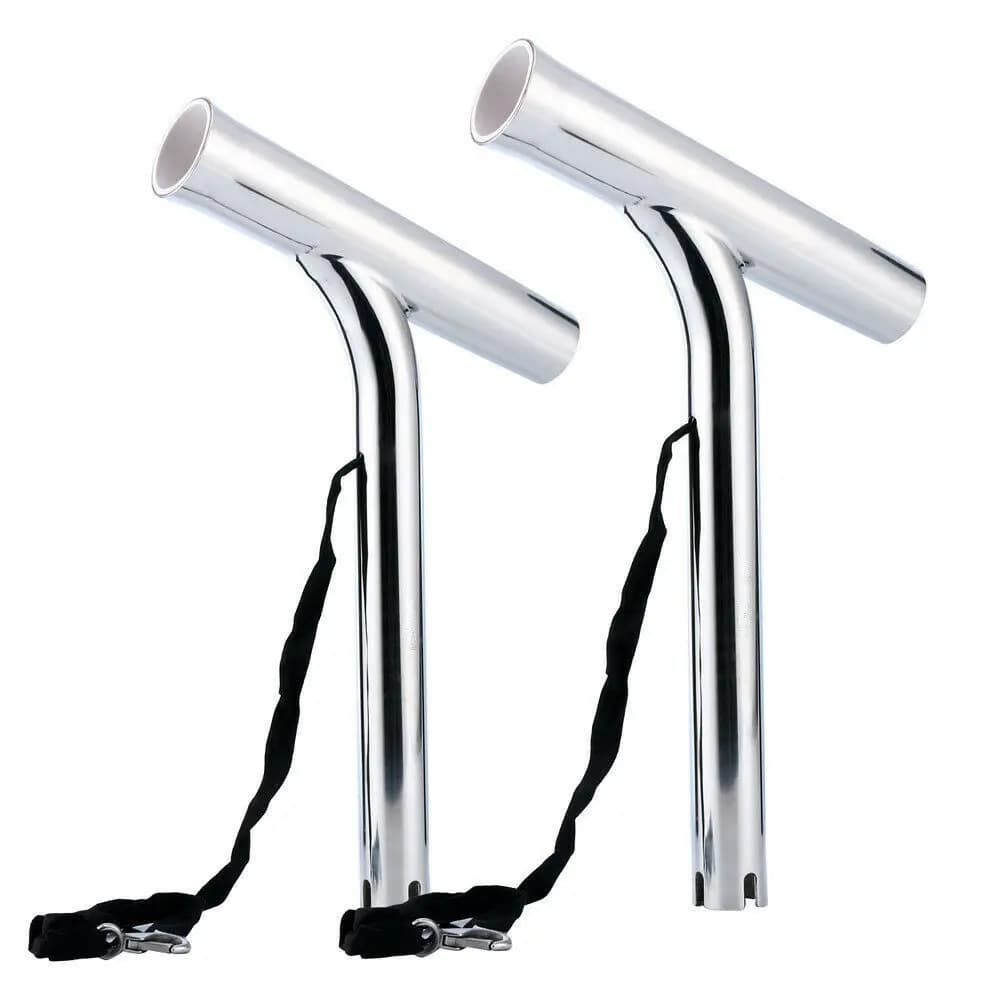 Portacanna da pesca con stabilizzatore in acciaio inossidabile altamente lucidato argento, eleganti accessori per barche, 2 pezzi