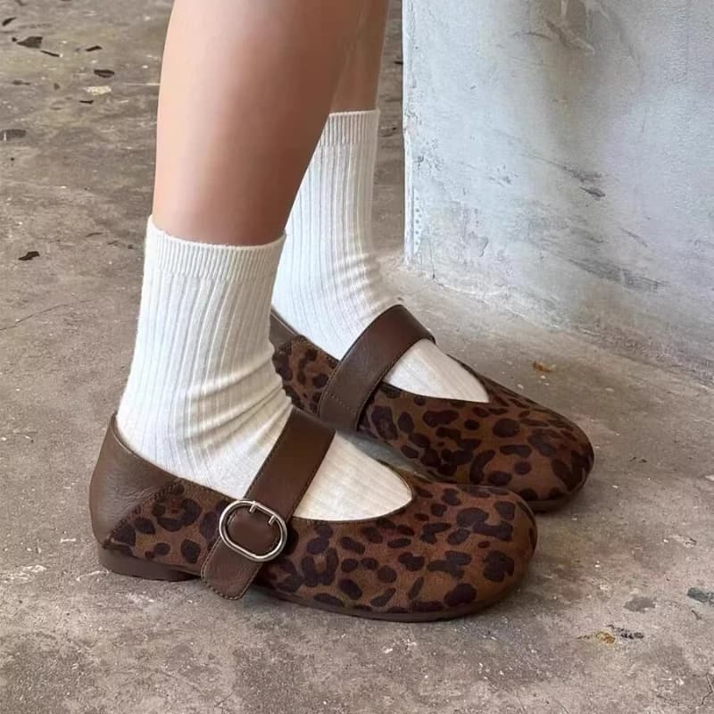 Scarpe Basse Casual Estive da Donna, Lussuose Mary Jane con Punta Tonda e Fibbia, Nuova Moda 2026, Scarpe Singole da Donna con Stampa Leopardata