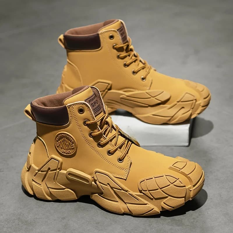 Stivali Invernali da Uomo con Suola Spessa, Resistenti all'Usura, Antiscivolo, Impermeabili, Scarpe di Sicurezza da Lavoro in Pelle, Casual Sportive a Collo Alto