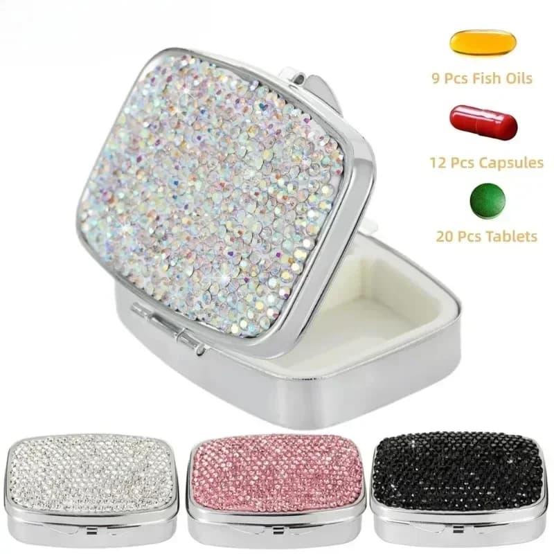 Portable sparkly crystal towel rack, 2 compartments, daily napkin, small travel towel for bag or pocket to contain vitamins