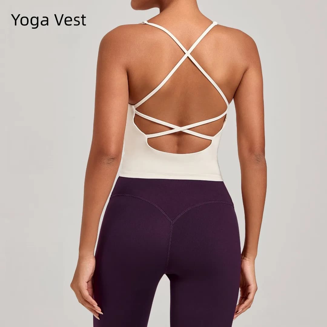 New Women's Sports Top with Cross Straps, Fitted, for Yoga, Pilates, Running, Training and Gym