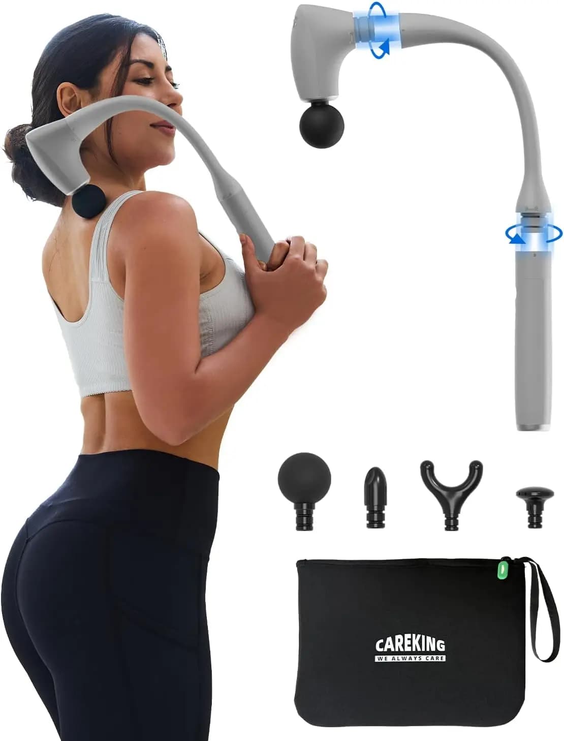 Pistola Massaggiante 2-in-1 Staccabile per Sollievo dal Dolore Profondo, Massaggiatore Ergonomico per Schiena e Collo, 5 Velocità, Lunga Durata della Batteria, Compatibile con FSA/HSA
