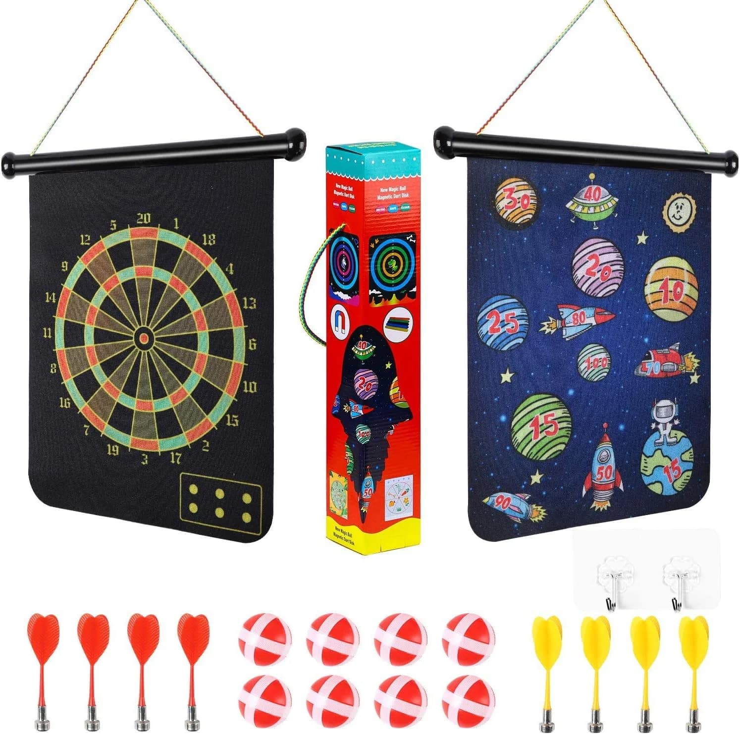17 pezzi di freccette magnetiche Boart Space Theme Gioco da tavolo per freccette sospese su due lati per giochi all'aperto al coperto