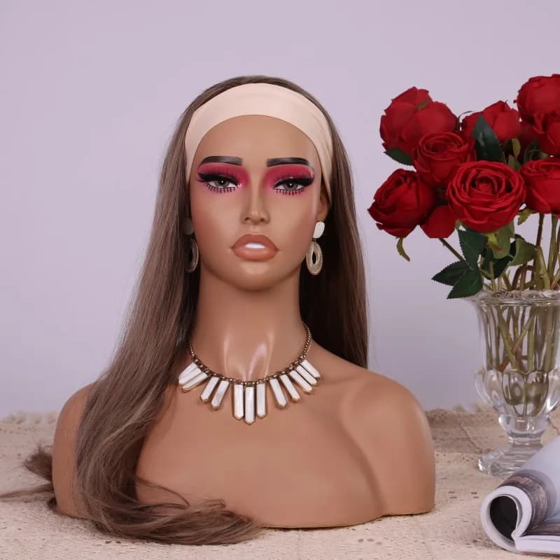 PVC Half Body Mannequin Head with Red Eyeshadow & Eyelashes, Manikin Head For Wig Jewelry, Salon Retail Store Window Display