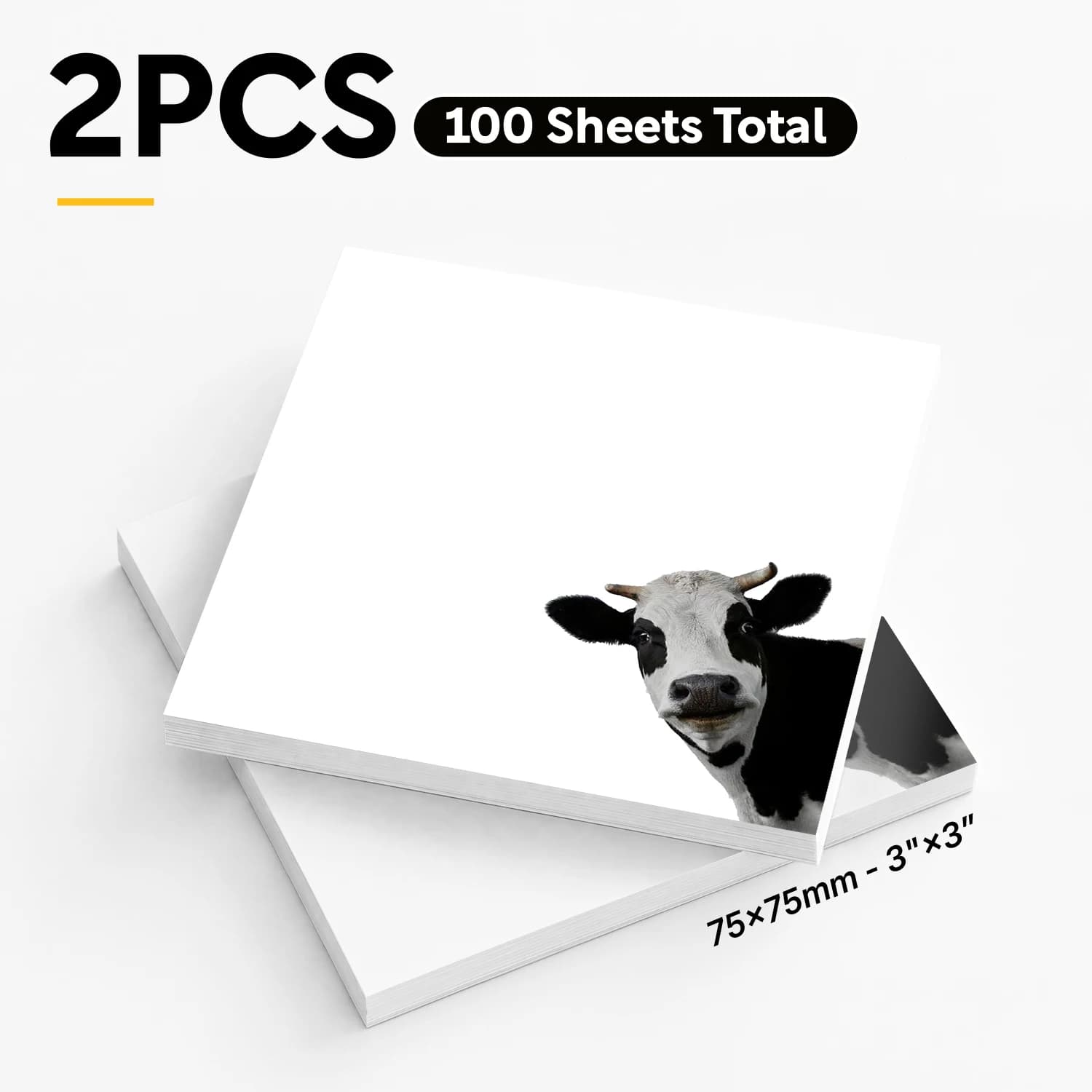 2Pcs Sticky Notes 3x3 Inch 100 Sheets, Cute Cow Self Stick Notes Memo Pads, Animal Decorative Notepad with Removable Adhesive