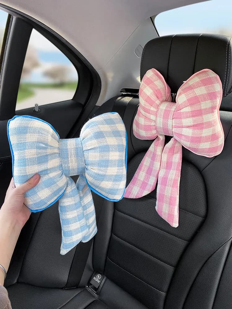 Cuscino Lombare per Auto con Fiocco a Quadri, Supporto Universale per Sedile Auto, Cuscino per Collo e Schiena per Interni Auto, Quattro Stagioni