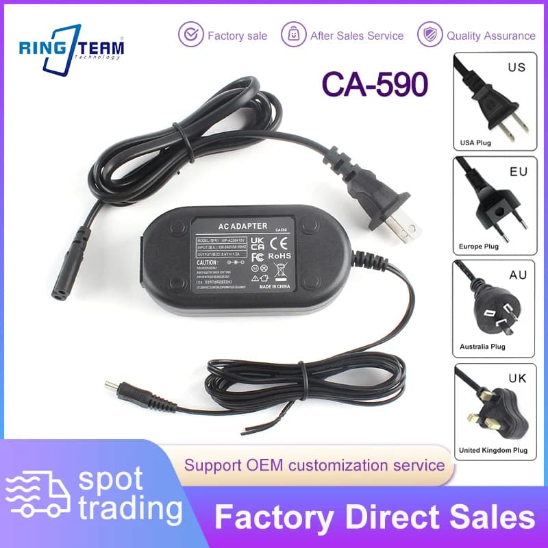 CA-590 Power Adapter Continuous Power Supply & In-Camera Charger for Canon VIXIA HF R Series FS Series MD ZR Handheld Camcorders