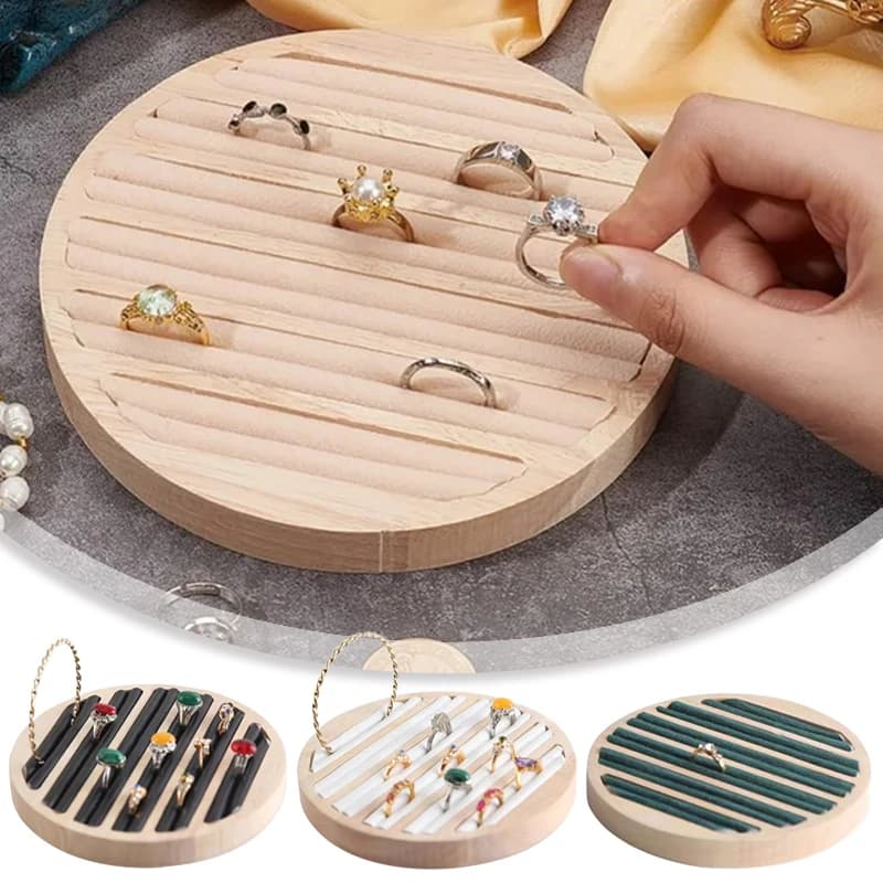 6 portaoggetti per esposizione di orecchini ad anello con slot lunghi Vassoio per esposizione di gioielli in legno Vassoio per organizzatore di gioielli con inserto in pelle bianca/nera