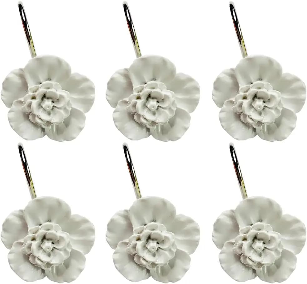 Set di 12 Ganci Antiruggine Bianchi a Forma di Fiore per Tende da Doccia - Eleganti Anelli Decorativi per Bagno, Camera da Letto, Soggiorno